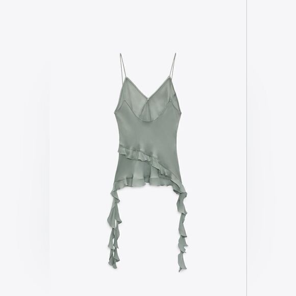 Nwt ZARA VIRAL SEMI-SHEER TANK BLOUSE ZARA EMERALD NWT - Picture 14 of 16